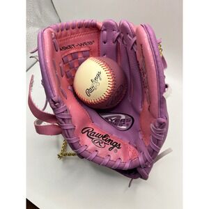 Rawlings 9.5" Youth Girls Baseball/Softball Glove Pink Purple Glitter RHT + Ball